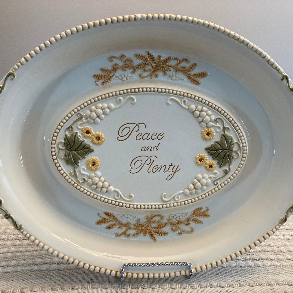 Sun Flowers, Wheat, Leaves, "Peace & Plenty" Oval Tray